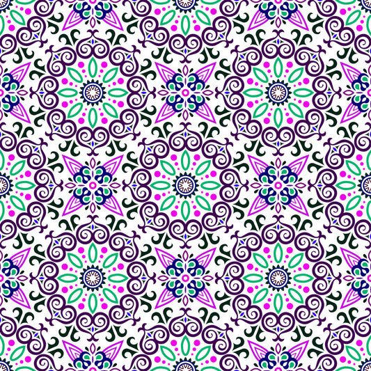 Purple - Green - Blue Mandala Fabric - 138i