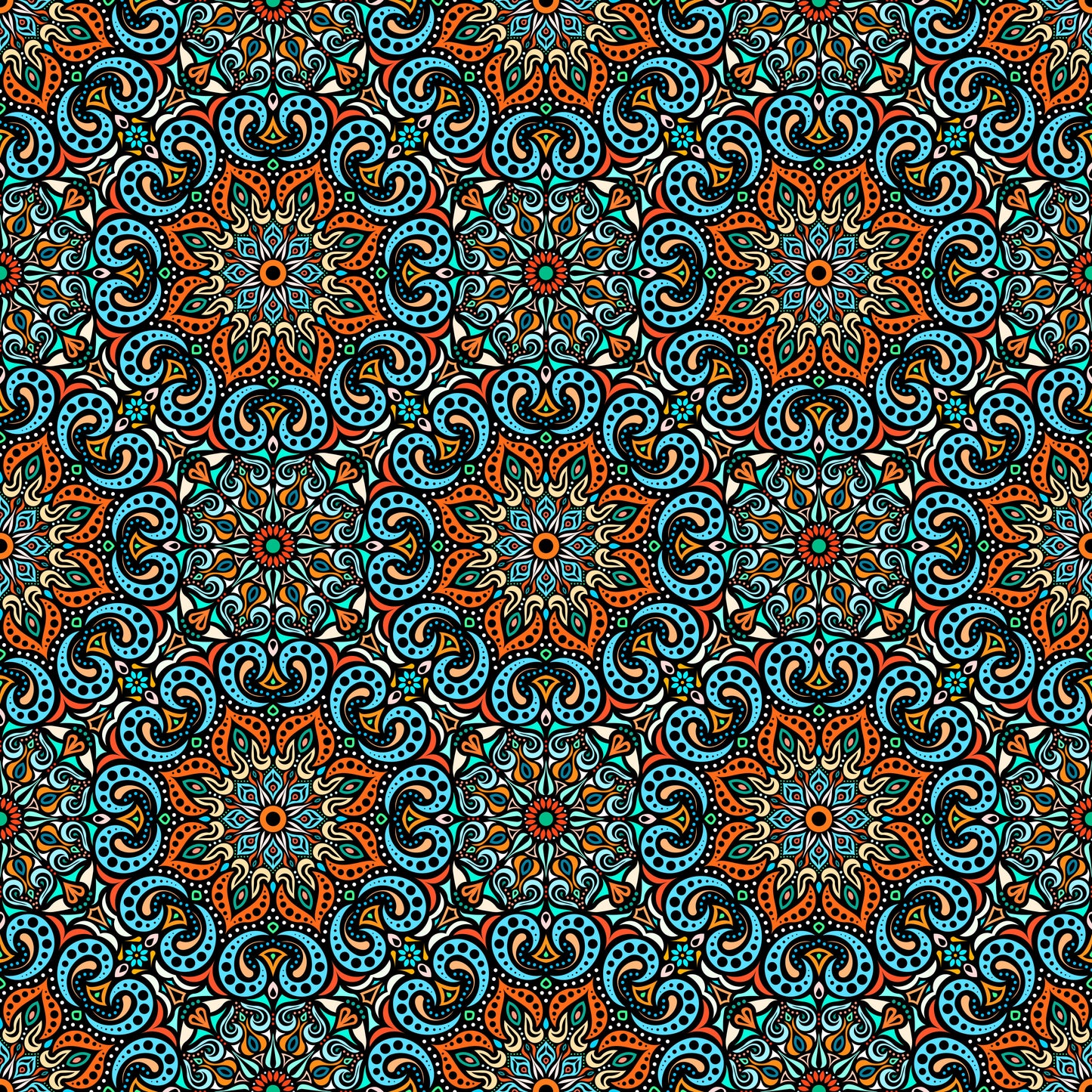 Orange - Turquoise Mandala Fabric 2007.3