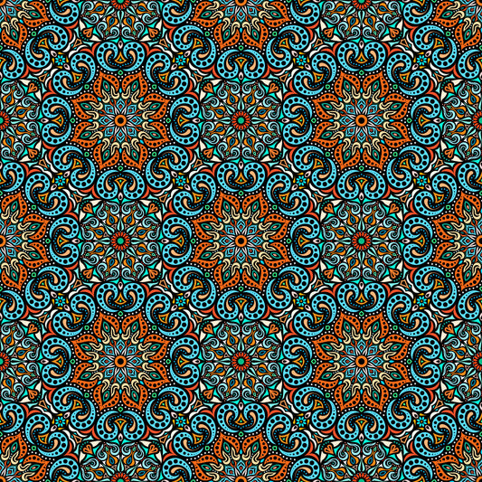 Orange - Turquoise Mandala Fabric 2007.3
