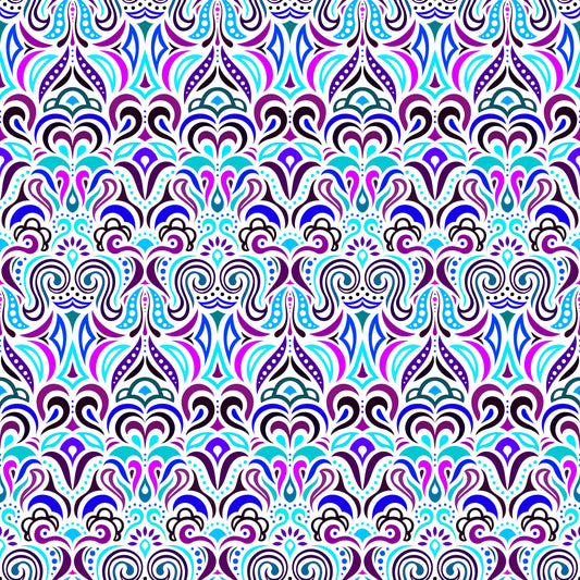 Turquoise - Purple - Blue Abstract Doodle Fabric 1008.3i