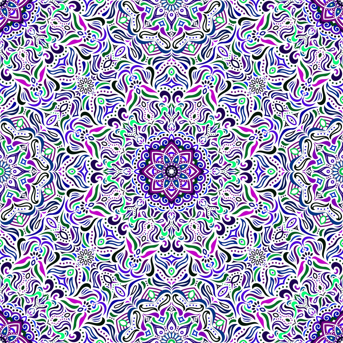Purple - Green - Blue Mandala Fabric 2009.1i