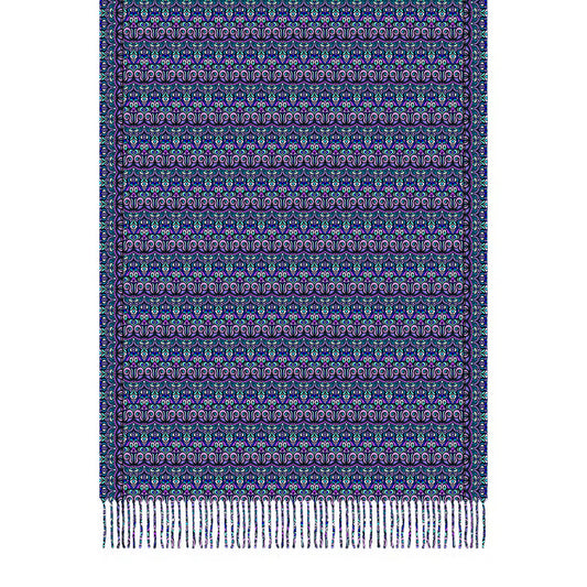 Purple - Turquoise - Blue Abstract Doodle Scarf with Tassels