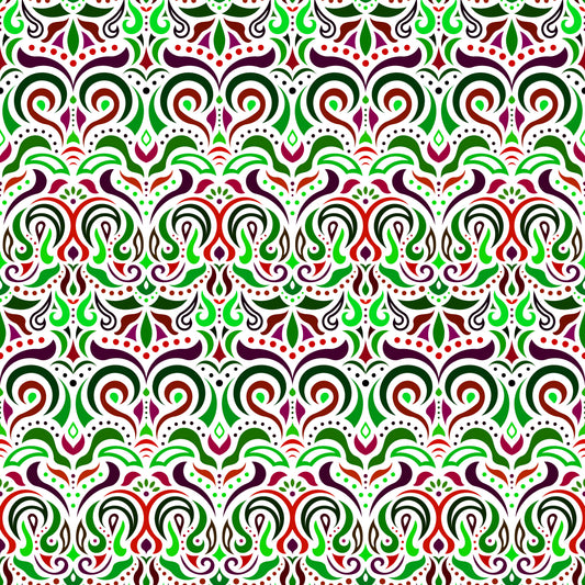 Green - Red Abstract Doodle Fabric 1007i