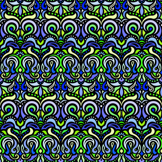 Green - Blue Abstract Doodle Fabric 1007