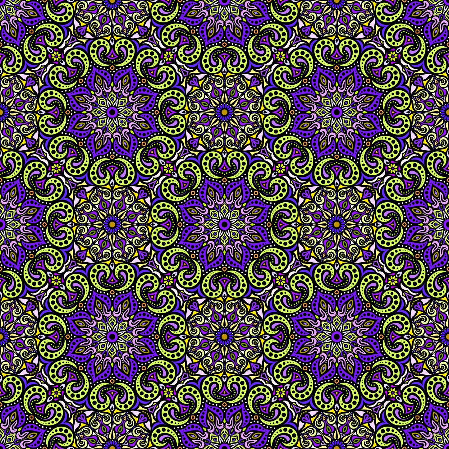 Yellow - Green - Purple Mandala Fabric 2007.3