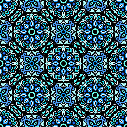 Blue - Turquoise Mandala Fabric - 206