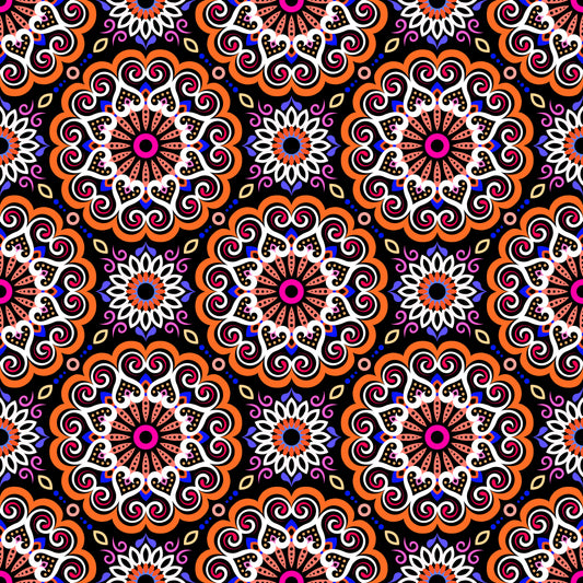 Orange - Blue - Red Mandala Fabric - 179