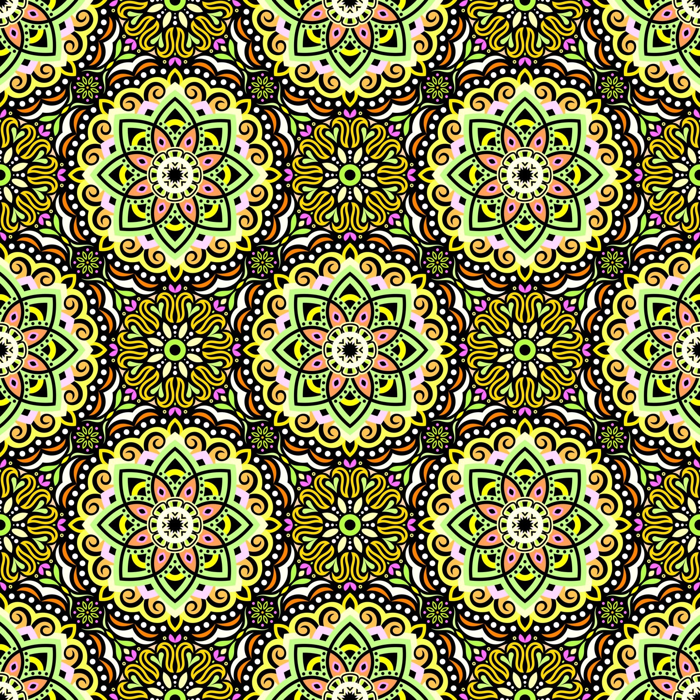 Yellow - Pink - Green Mandala Fabric 2009.3