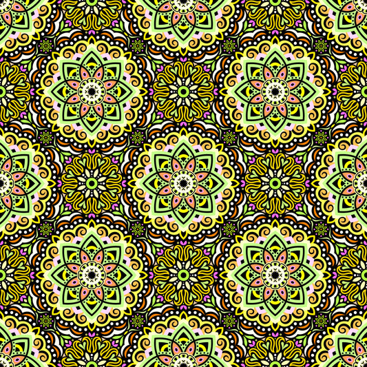 Yellow - Pink - Green Mandala Fabric 2009.3