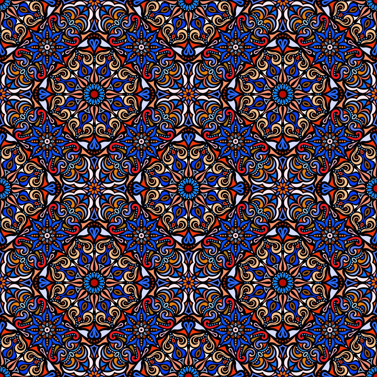 Red - Blue Mandala Fabric 2007.2