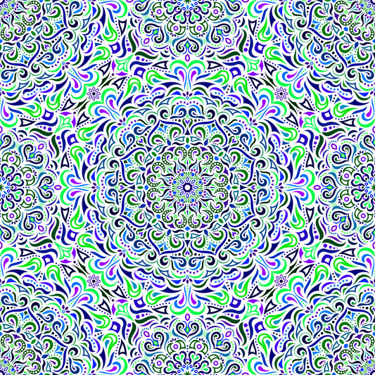 Green - Blue - Purple Mandala Fabric 2005i