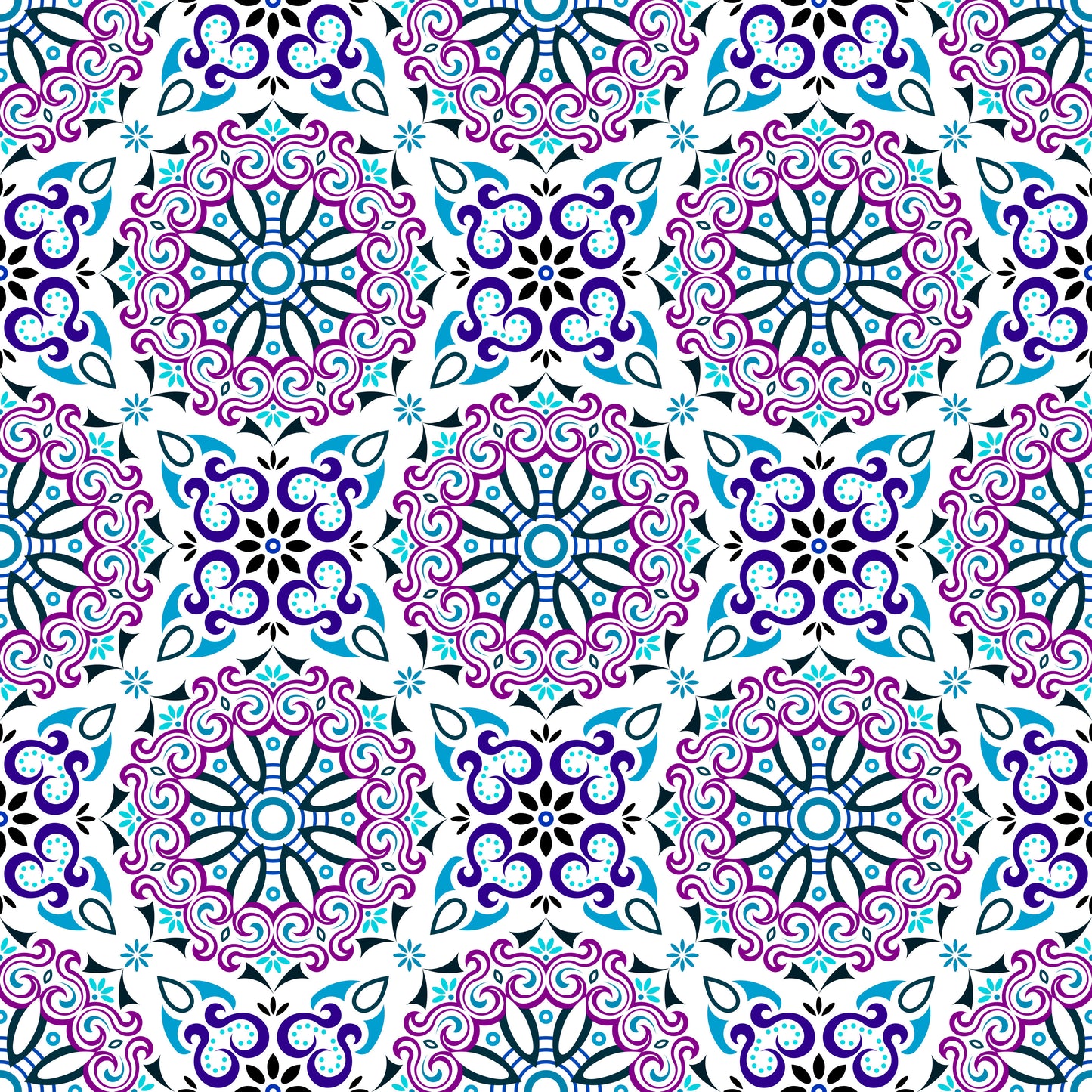 Purple - Turquoise - Blue Mandala Fabric - 166i