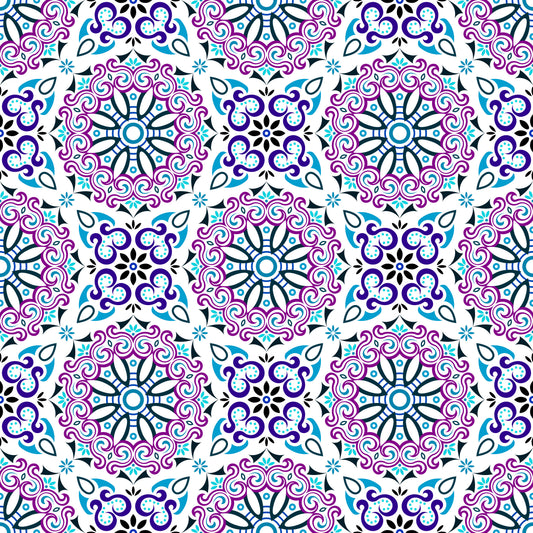 Purple - Turquoise - Blue Mandala Fabric - 166i