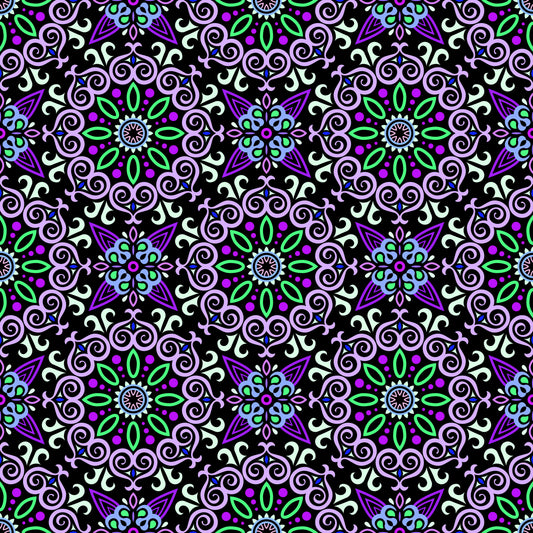 Purple - Green - Blue Mandala Fabric - 138
