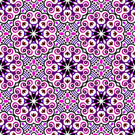 Purple - Pink - Brown Mandala Fabric - 132i