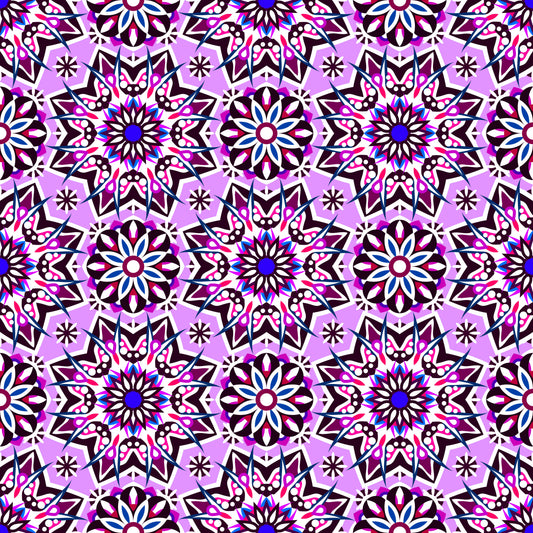 Purple - Blue - Pink Mandala Fabric - 122i