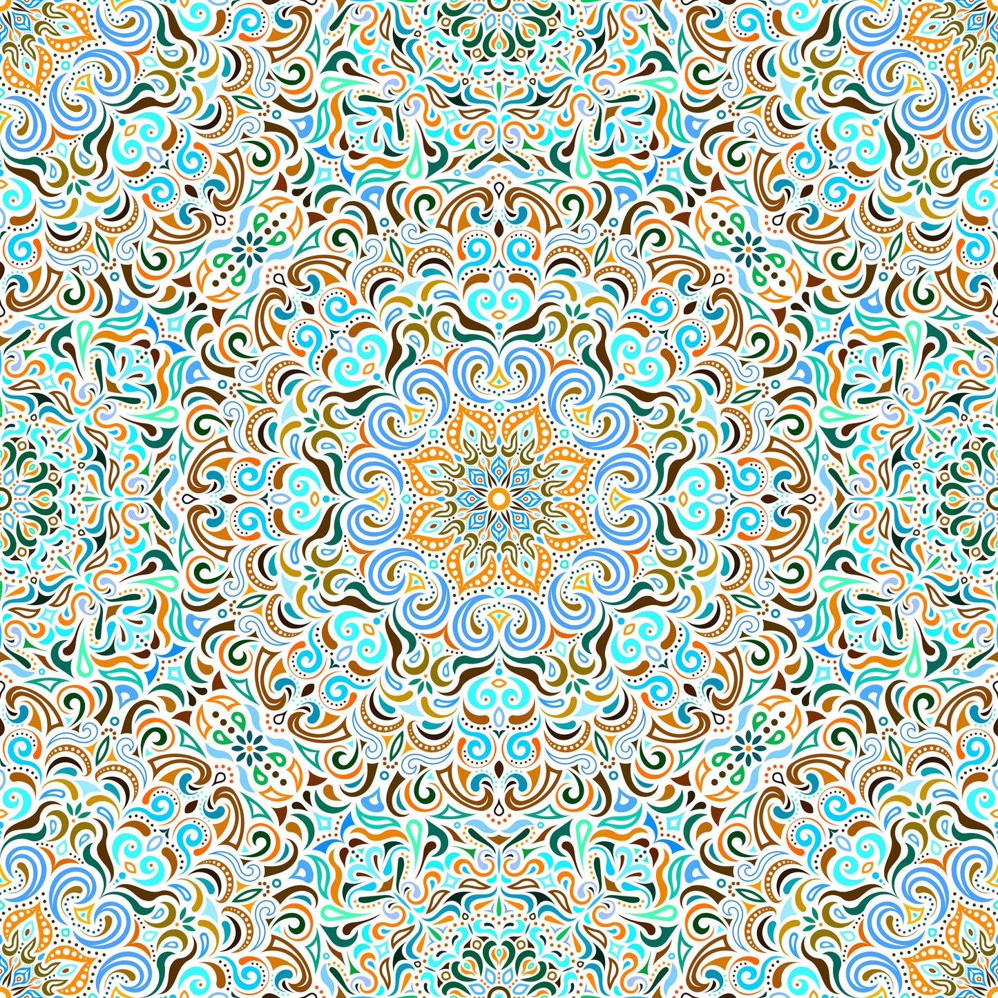 Turquoise - Orange - Blue Mandala Fabric 2007.1i