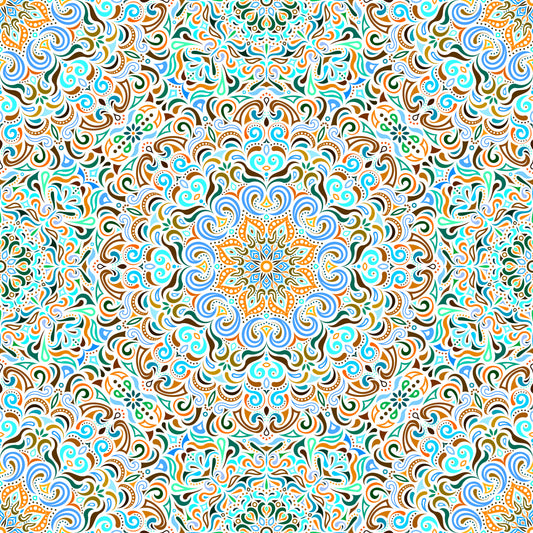 Turquoise - Orange - Blue Mandala Fabric 2007.1i
