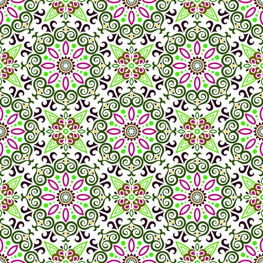 Green - Pink - Brown Mandala Fabric - 138i