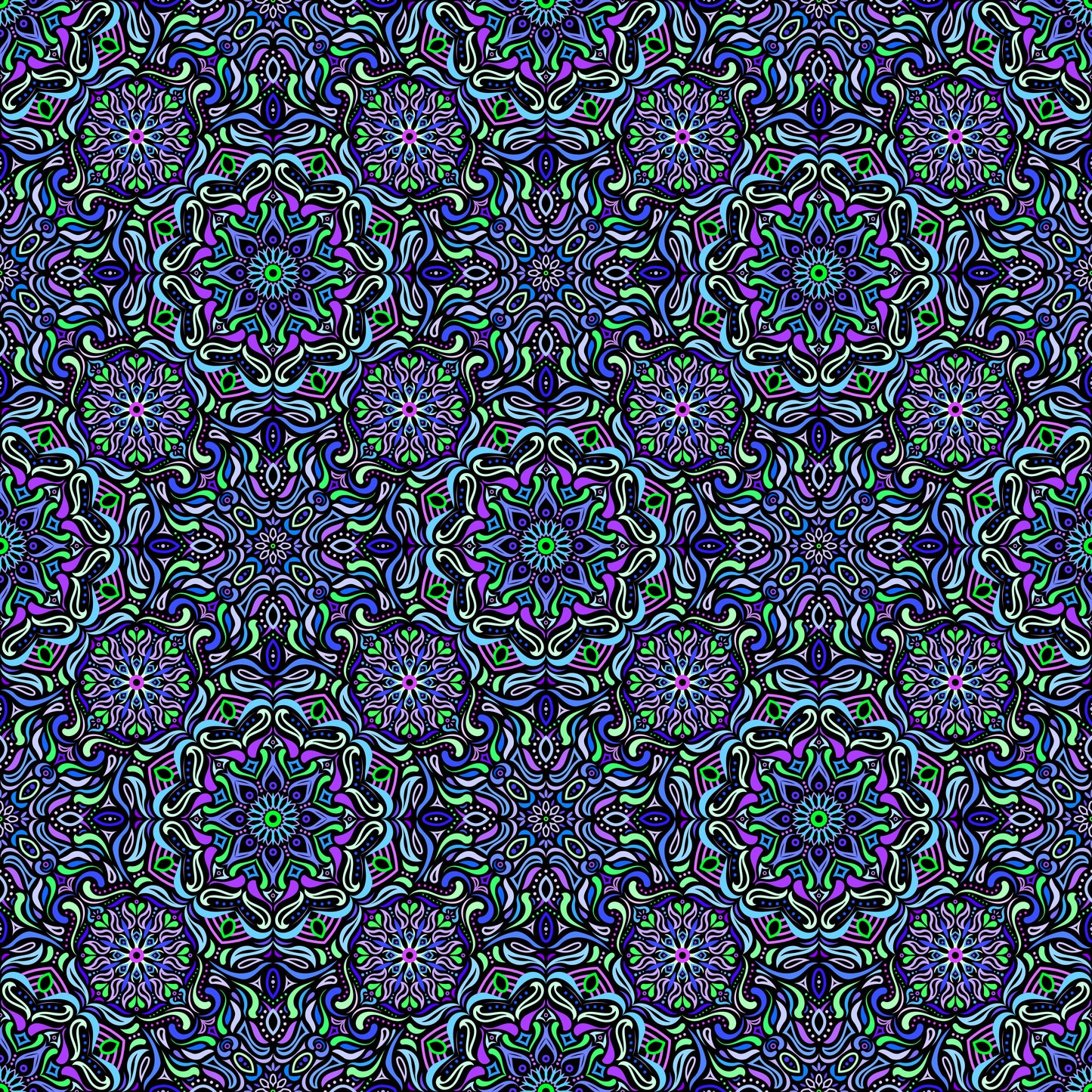 Blue - Purple - Green Mandala Fabric 2009.4