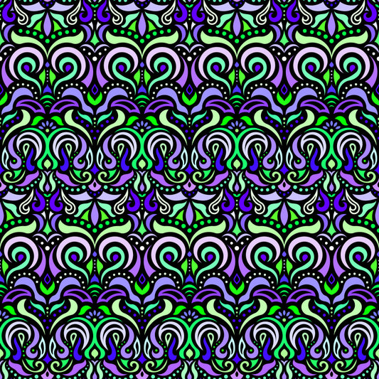 Green - Turquoise - Purple Abstract Doodle Fabric 1007