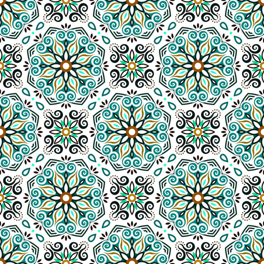 Turquoise - Brown Mandala Fabric - 203i