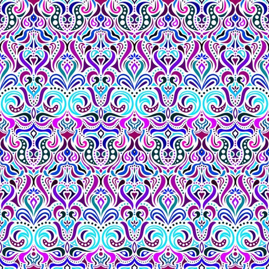 Turquoise - Purple - Blue Abstract Doodle Fabric 1011.4i