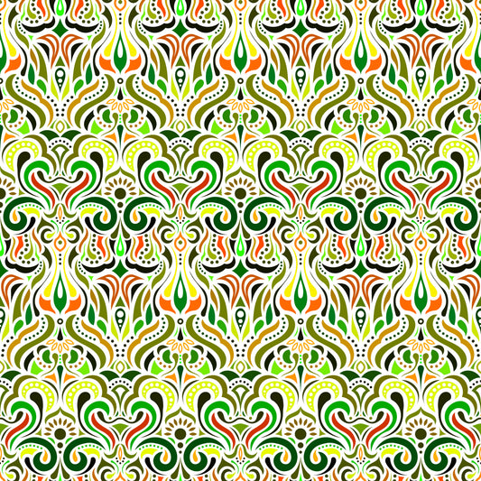 Green - Yellow - Orange Abstract Doodle Fabric 1012i