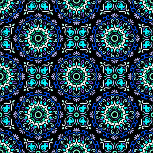 Turquoise - Blue - Purple Mandala Fabric - 174