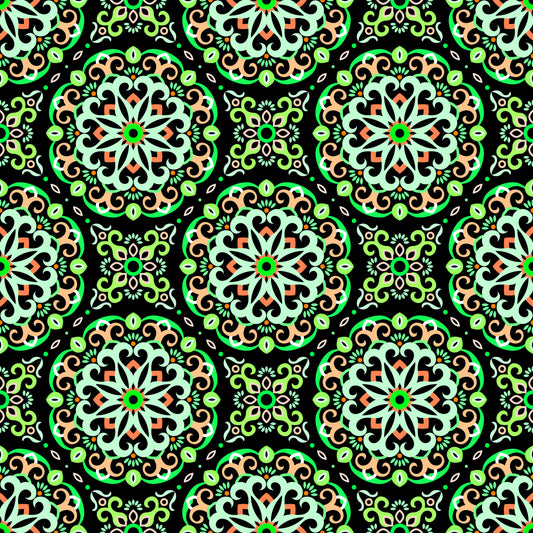 Green - Orange Mandala Fabric - 188
