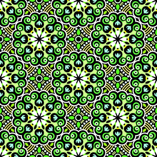Green - Turquoise - Yellow Mandala Fabric - 132