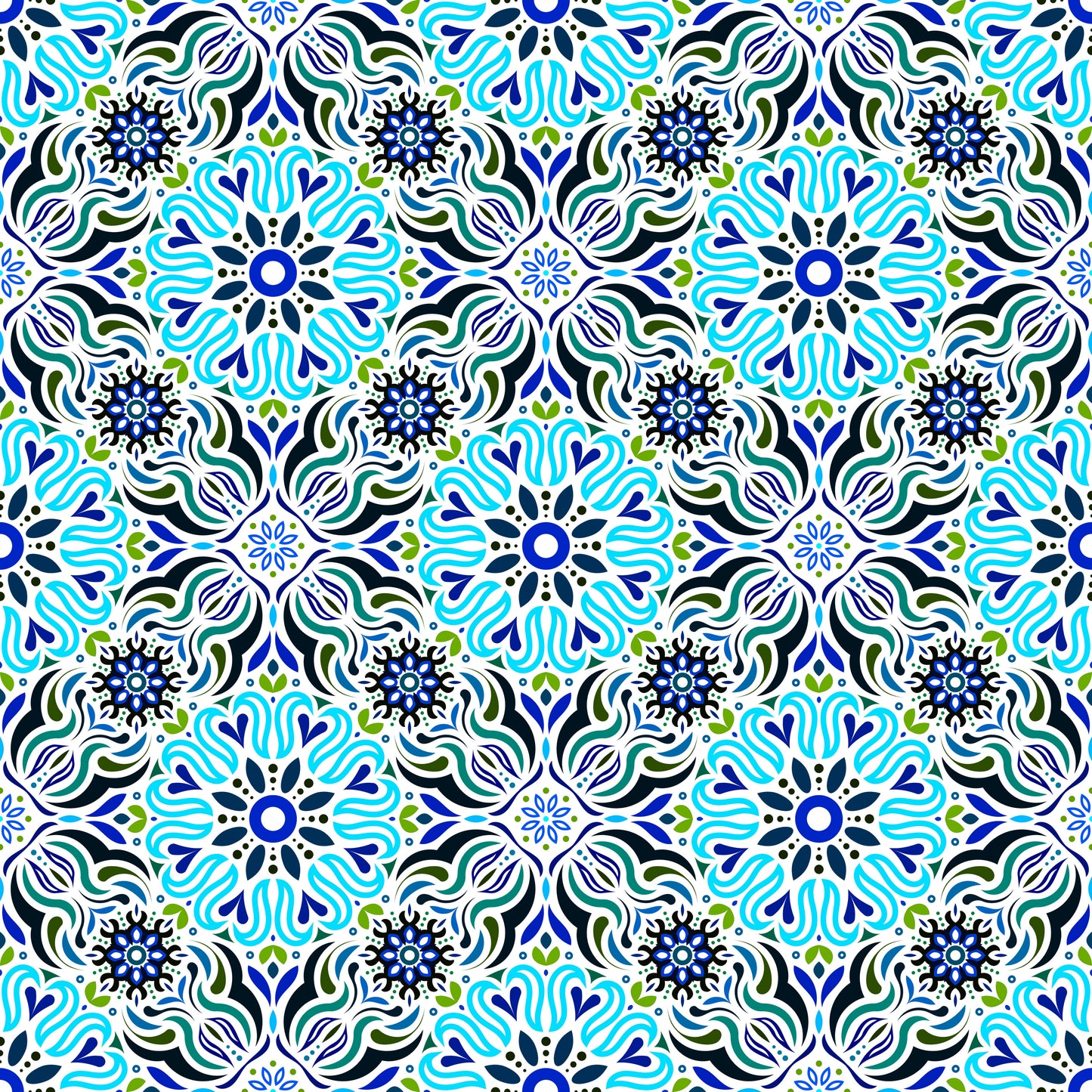 Turquoise - Blue - Green Mandala Fabric 2009.2i