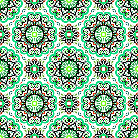 Turquoise - Red - Green Mandala Fabric - 179i