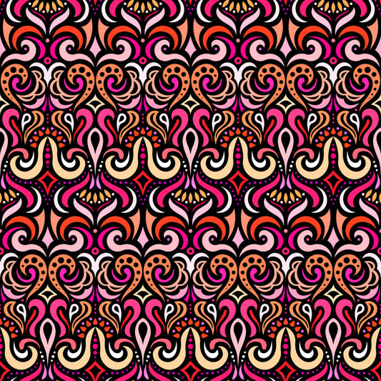 Orange - Red Abstract Doodle Fabric 1001