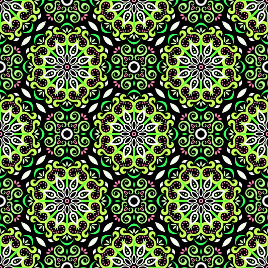 Green - Pink Mandala Fabric - 165