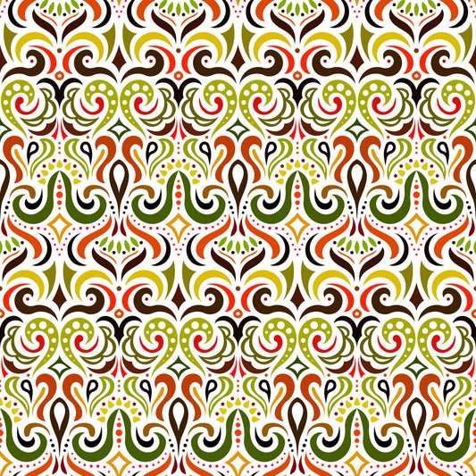 Green - Orange - Yellow Abstract Doodle Fabric 1001i