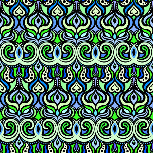 Green - Blue Abstract Doodle Fabric 1009.7