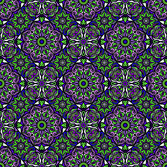 Purple - Green Mandala Fabric 2007.2