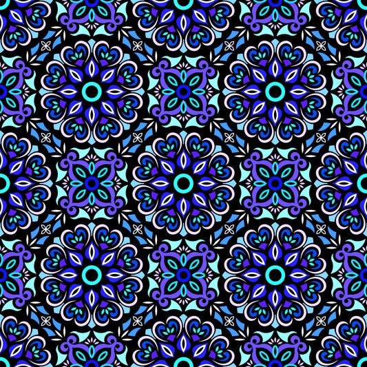 Blue - Turquoise Mandala Fabric - 206
