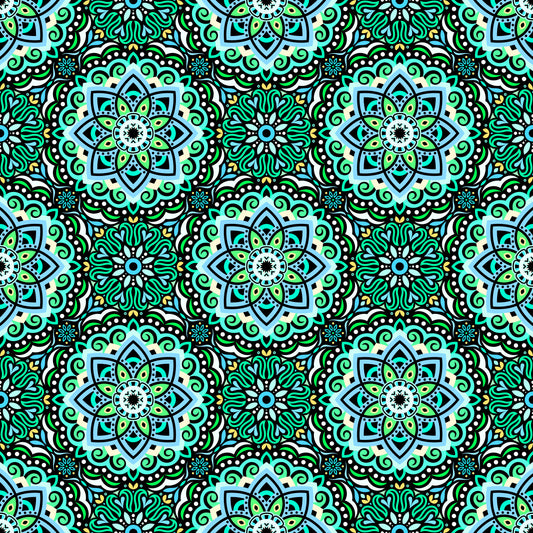 Turquoise - Green - Yellow Mandala Fabric 2009.3