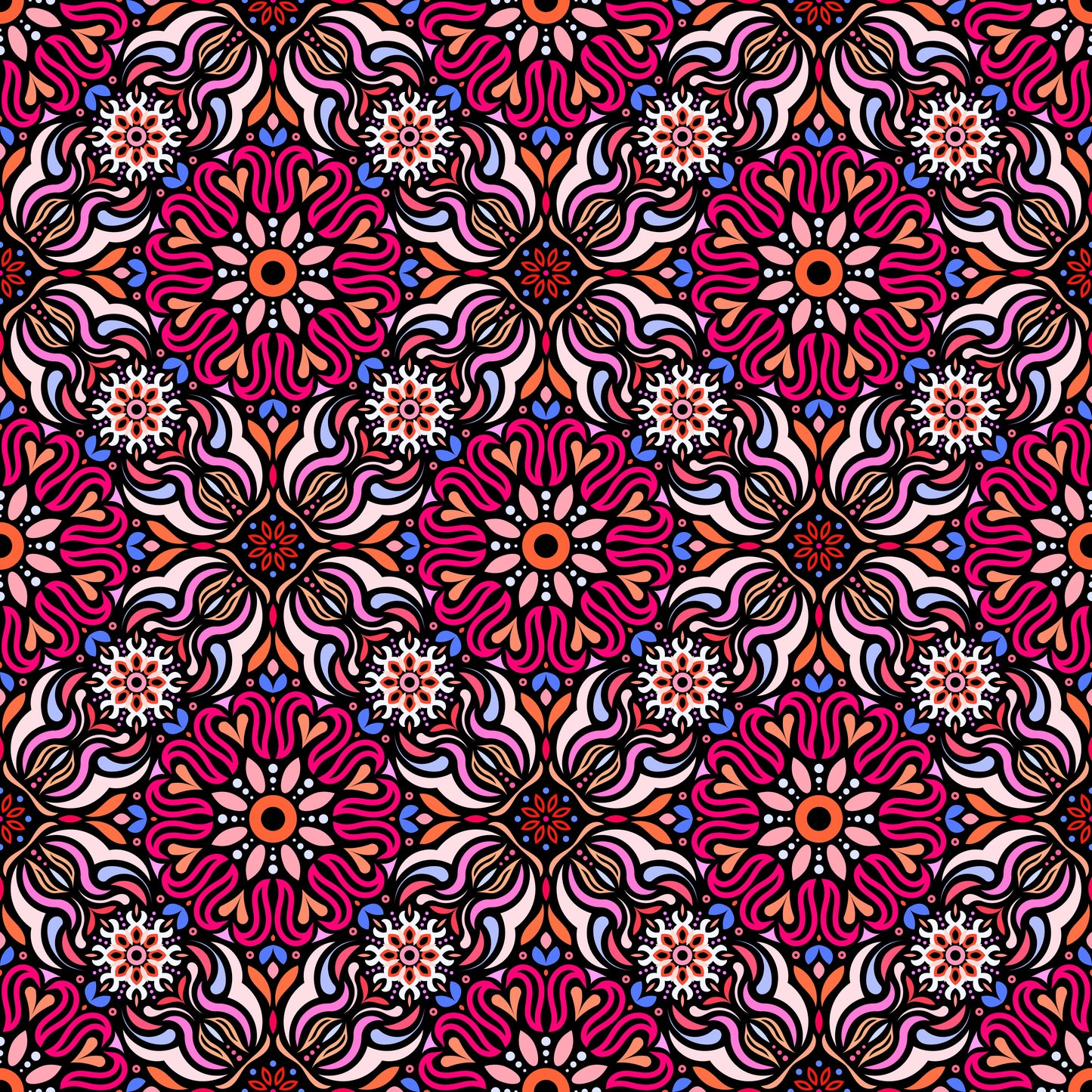 Red - Blue - Orange Mandala Fabric 2009.2