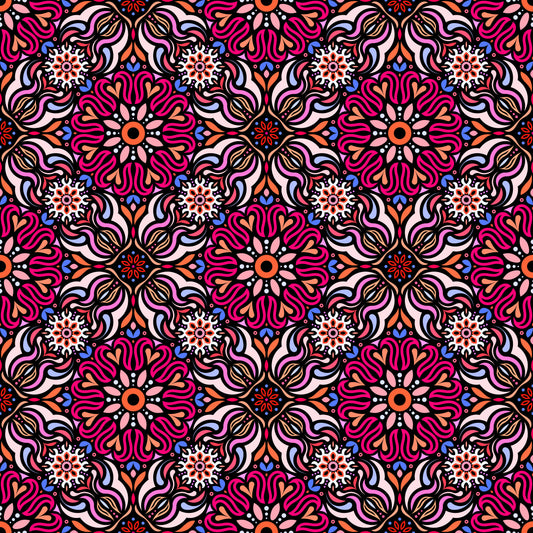 Red - Blue - Orange Mandala Fabric 2009.2