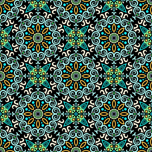 Turquoise - Yellow - Green Mandala Fabric - 138