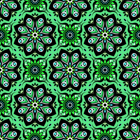 Green - Turquoise Mandala Fabric - 236