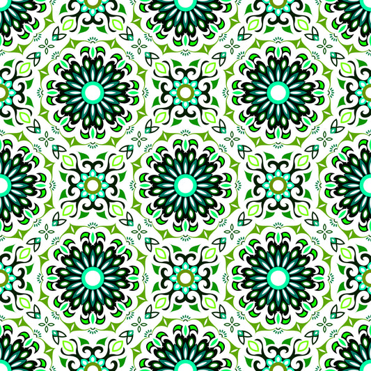 Green - Turquoise Mandala Fabric - 198i
