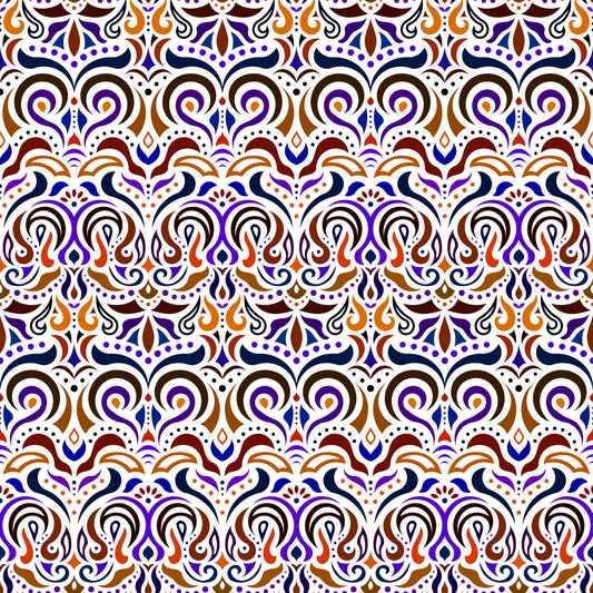 Brown - Blue - Orange Abstract Doodle Fabric 1007i