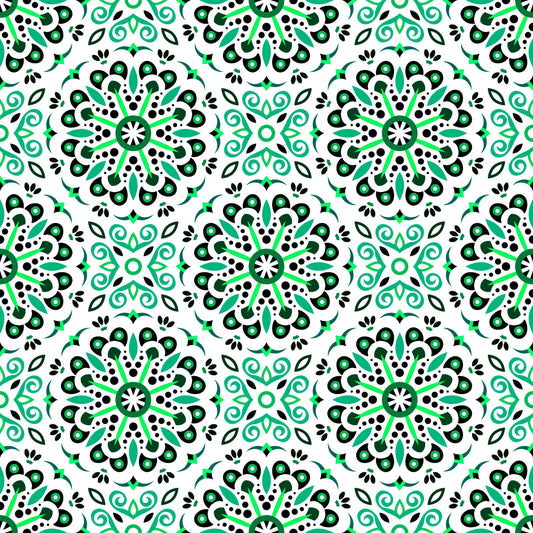 Green - Turquoise Mandala Fabric - 156i
