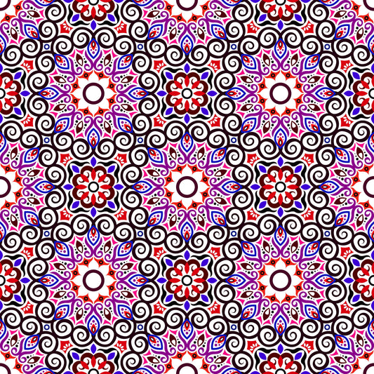Red - Purple - Blue Mandala Fabric - 125i