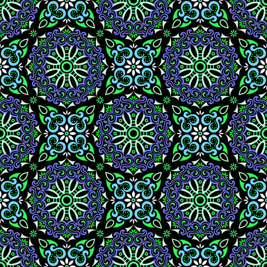 Blue - Green Mandala Fabric - 166