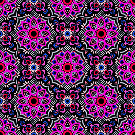 Pink - Blue - Red Mandala Fabric - 145